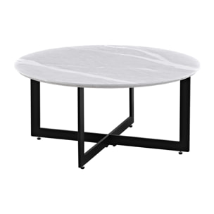 Tavolino rotondo con top effetto marmo grigio chiaro con gambe nere - Yara