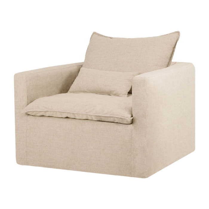 Sillón de algodón y lino desenfundable tono beige de 108x96cm Alto: 99 Largo: 108 Ancho: 96