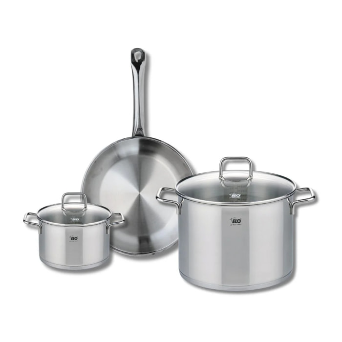 Ensemble de 1 Poêle de cuisson 28 cm et 2 faitouts 16 et 26 cm Elo Profi Citrin