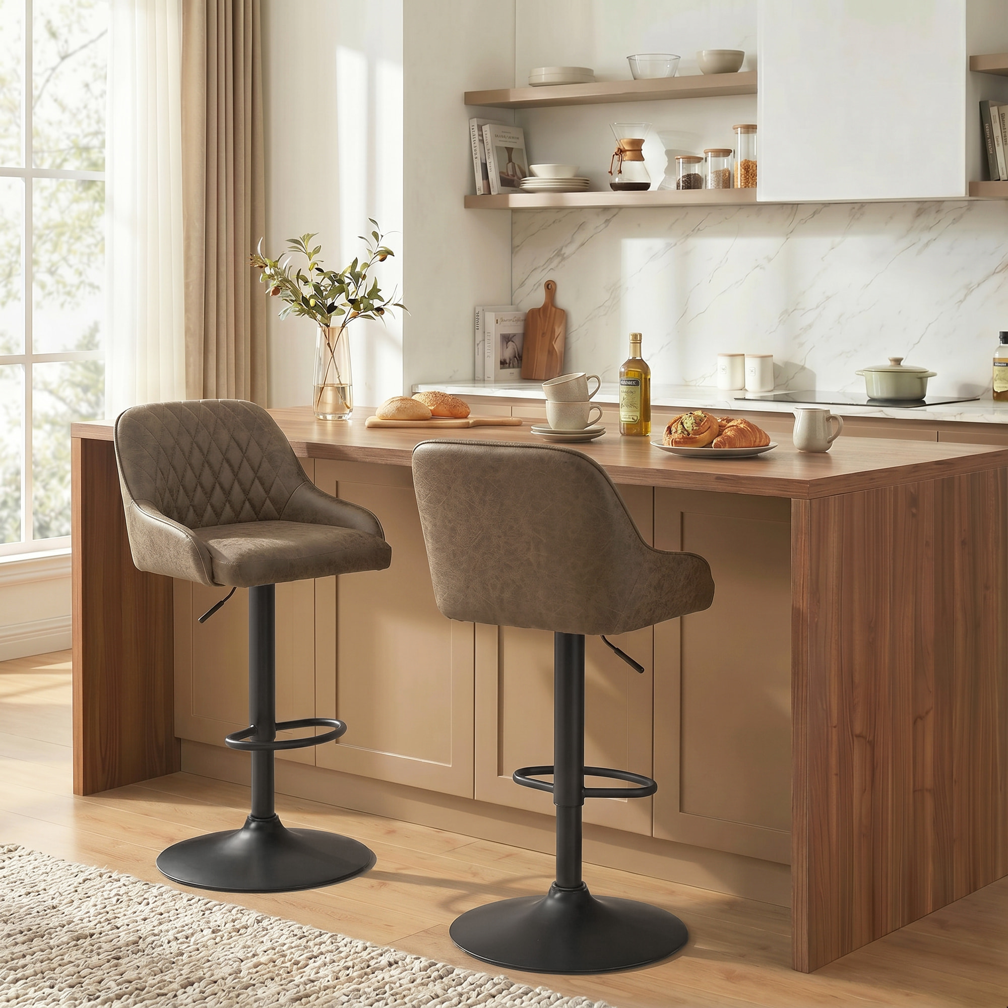 Lot de 2 tabourets de bar pivotants réglables design Chesterfield vintage