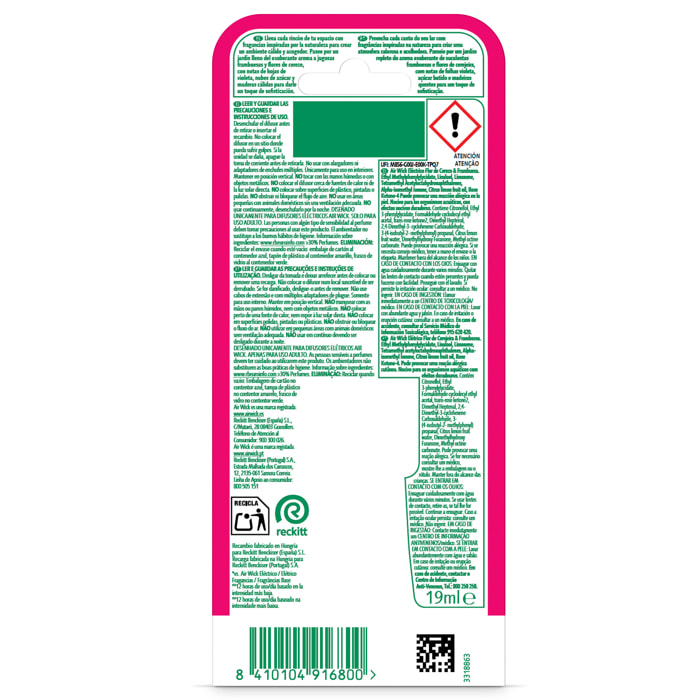 Air Wick Ambientador Eléctrico - Ambientador difusor inteligente con tecnología Anti-Fading con aroma a Flor de Cerezo y Frambuesa - 6 Recambios