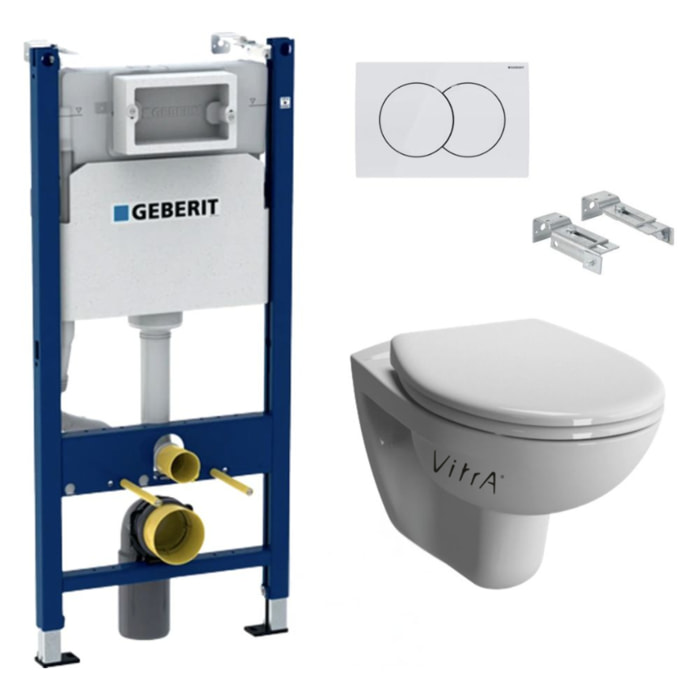 Pack WC Bati Duofix + WC suspendu Vitra Normus + Abattant softclose + Plaque blanche