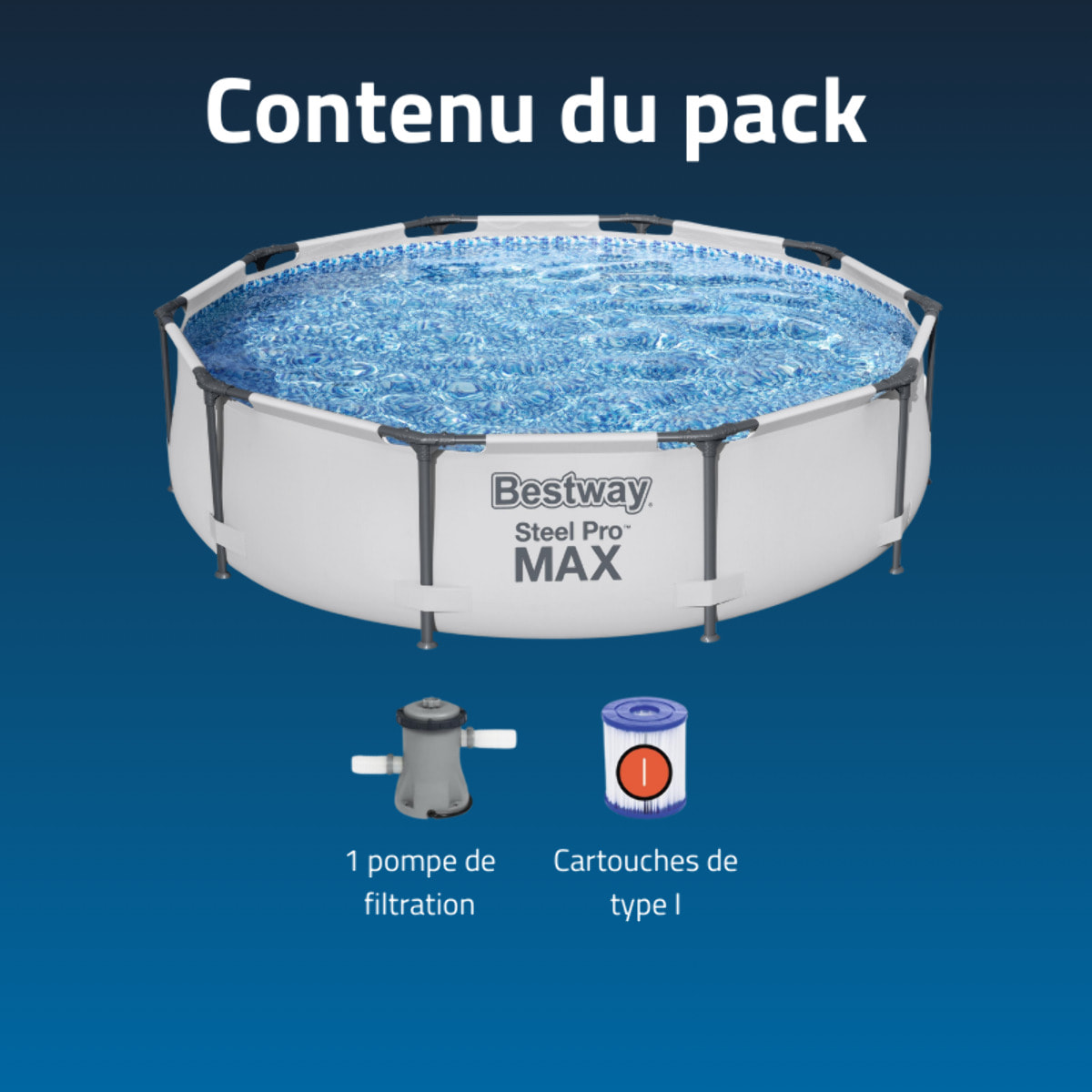 Bestway Piscine hors sol tubulaire ronde Bestway Steel Pro Max 305 x 76 cm gris clair