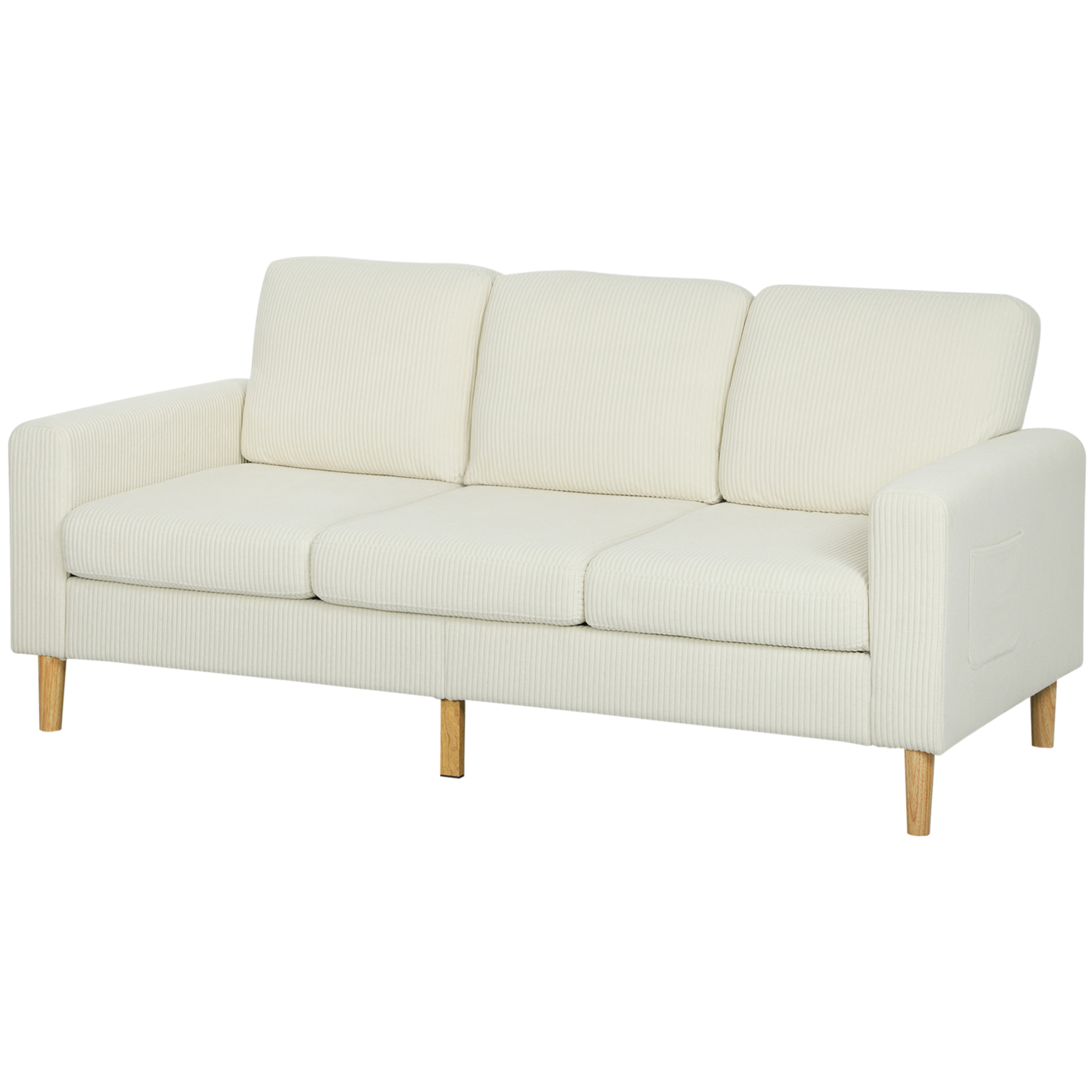 Canapé 3 places velours côtelé style nordique coussins déhoussables beige clair