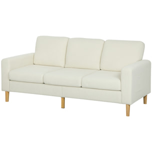 Canapé 3 places velours côtelé style nordique coussins déhoussables beige clair