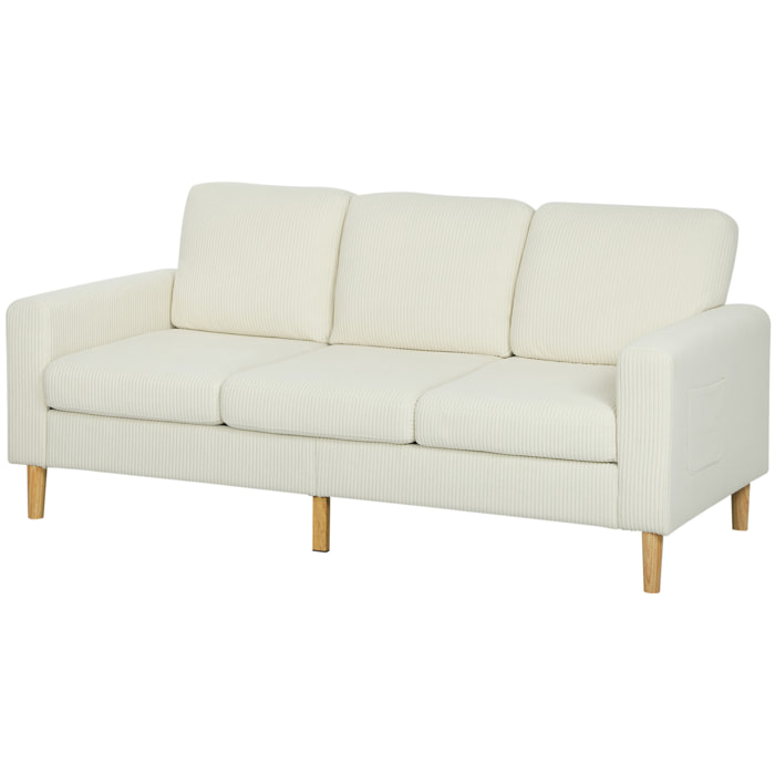 Canapé 3 places velours côtelé style nordique coussins déhoussables beige clair