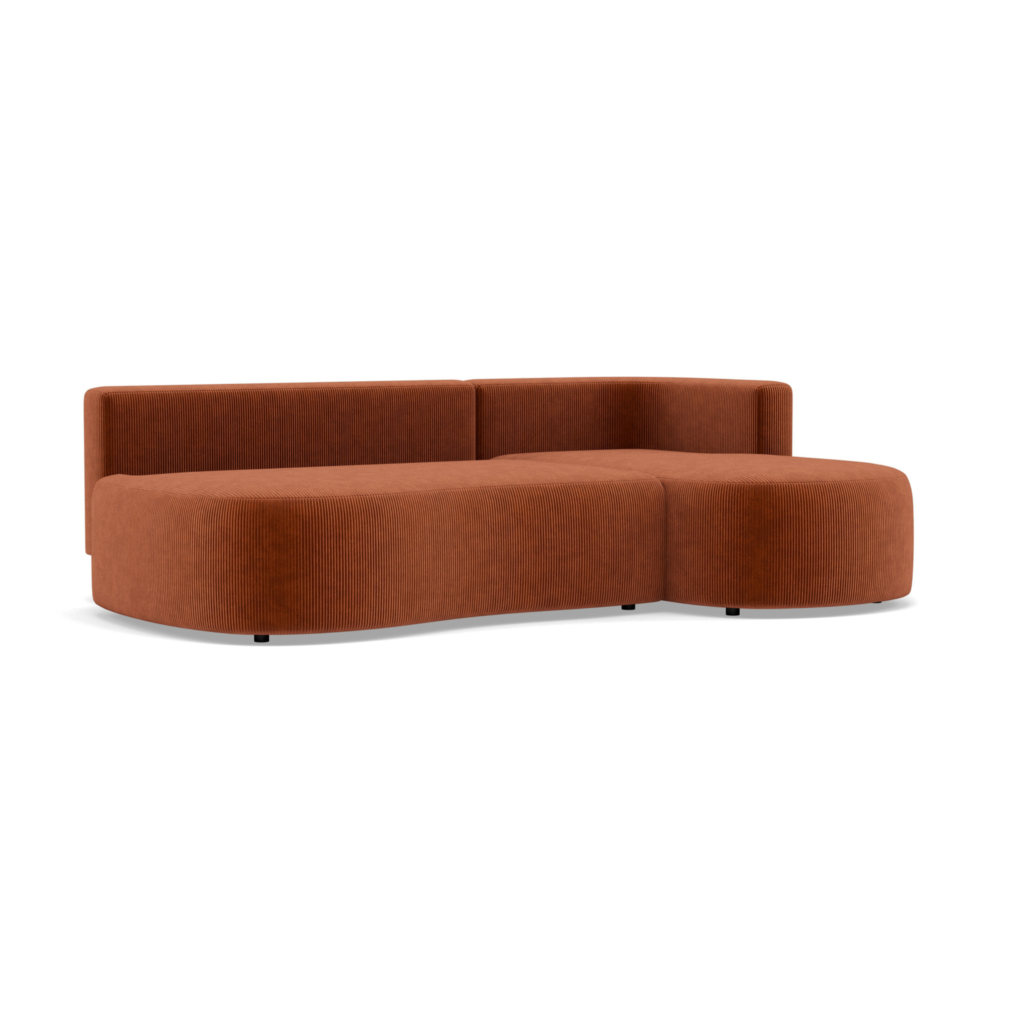 Mahina - canapé d'angle droit 4 places convertible avec coffre en velours côtelé - Terracotta