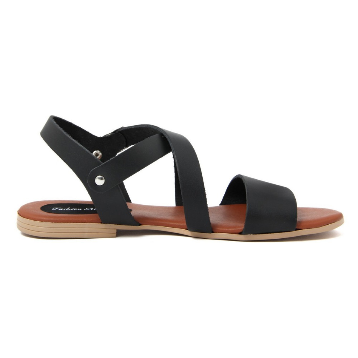 Sandali Flat Made in Italy in pelle colore Nero, Altezza tacco 1,2 cm