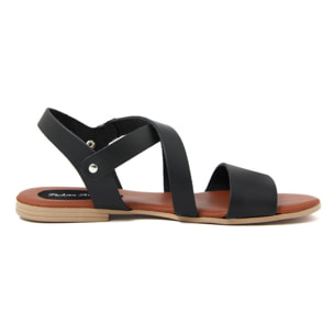 Sandali Flat Made in Italy in pelle colore Nero, Altezza tacco 1,2 cm