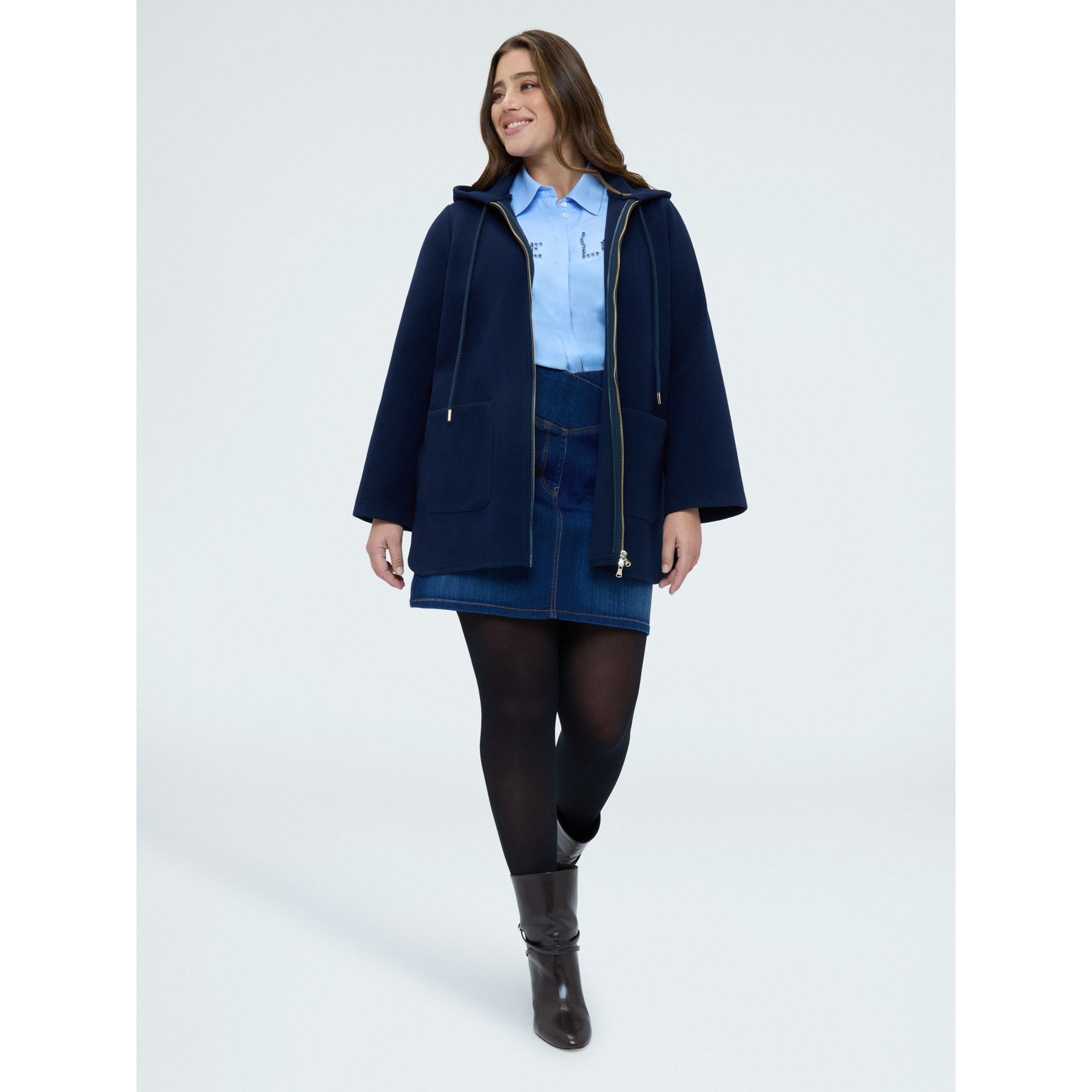 Fiorella Rubino - Chaqueta de paño con capucha - Azul