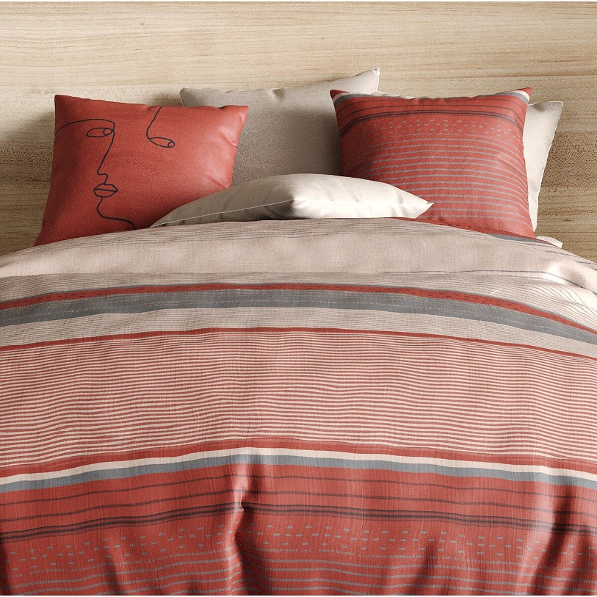 Parure Housse De Couette + 2 taies 100% coton 71fils Hana