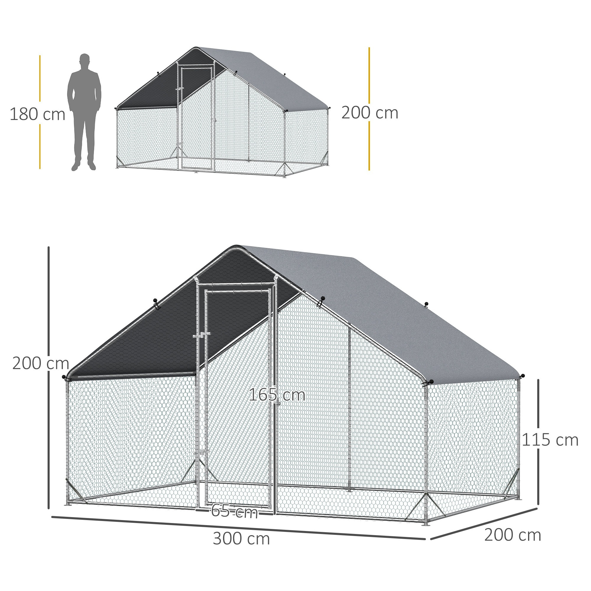 Enclos poulailler chenil 6 m² - parc grillagé dim. 3L x 2l x 2H m - poulailler chenil entièrement couvert - acier galvanisé