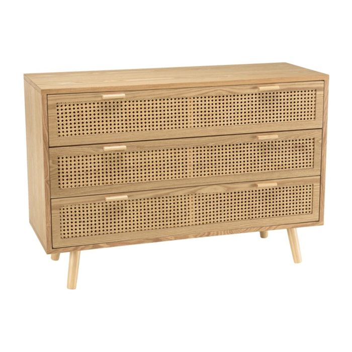 RODRIGO - Commode couleur naturel 3 tiroirs cannage