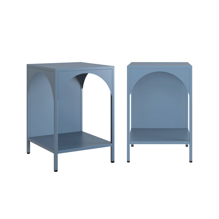 Lot de 2 tables de chevet. tables d'appoint en acier style industriel. bleu pétrole. L 35 x l 35 x H 51cm