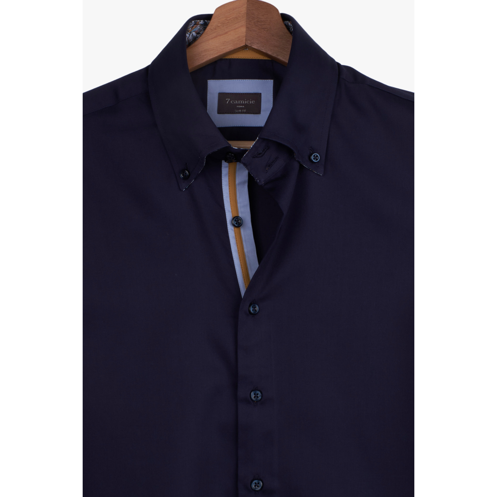 Camicia Uomo 2 Bottoni Button Down Slim Satin Unito Blu