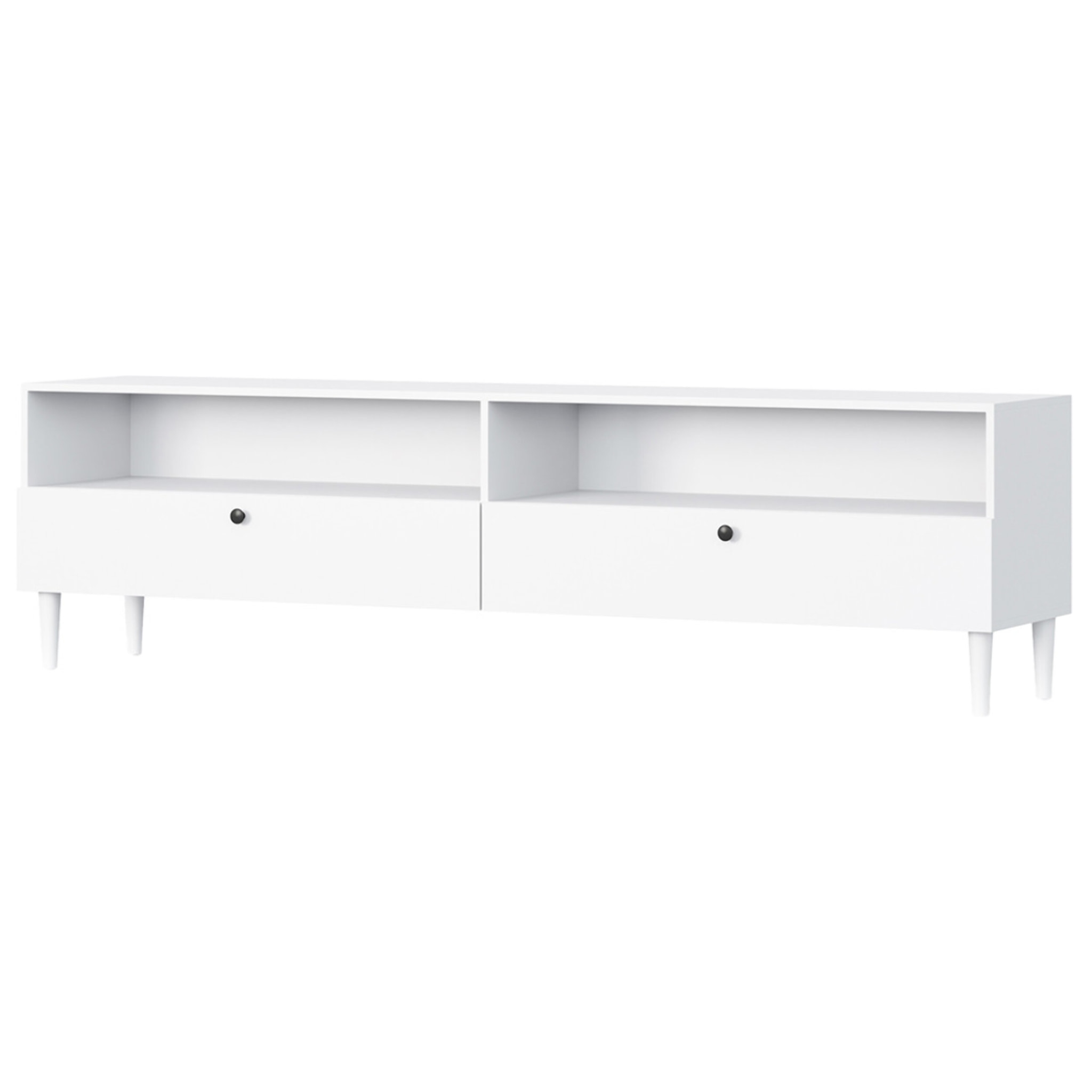 Gaby - meuble tv - blanc - 2 tiroirs et 2 niches - 200 cm - Blanc