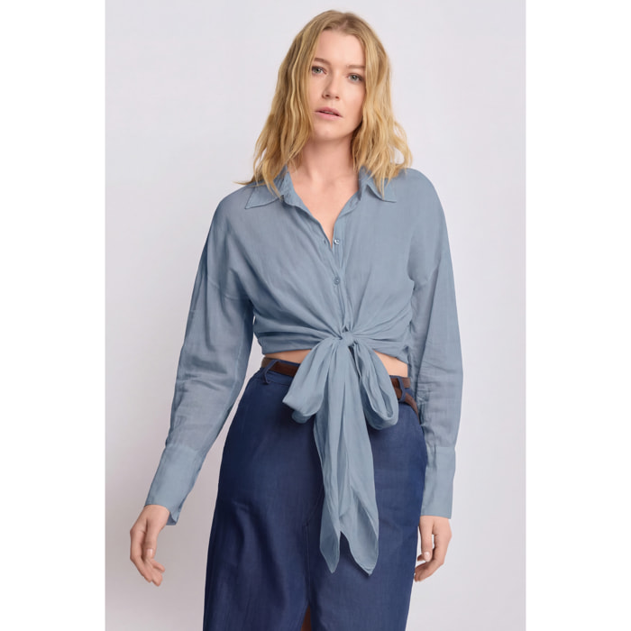 Kocca - Camicia in cotone con nodo Donna, Tinta unita, Colletto di camicia