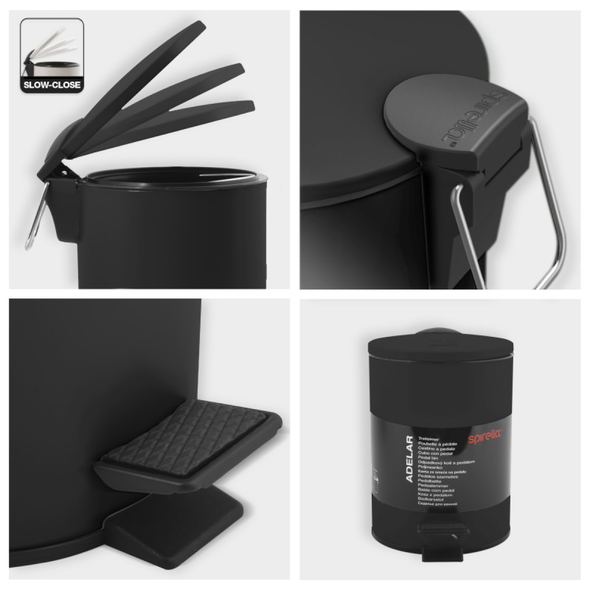 Poubelle à pédale Acier ADELAR 5L Noir mat Spirella