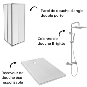 Jacob Delafon - Pack douche avec receveur Ipso, colonne douche Brigitte et paroi de douche Serenity