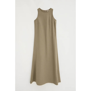 Vestito in cotolino kaki smanicato con logo Polo Club