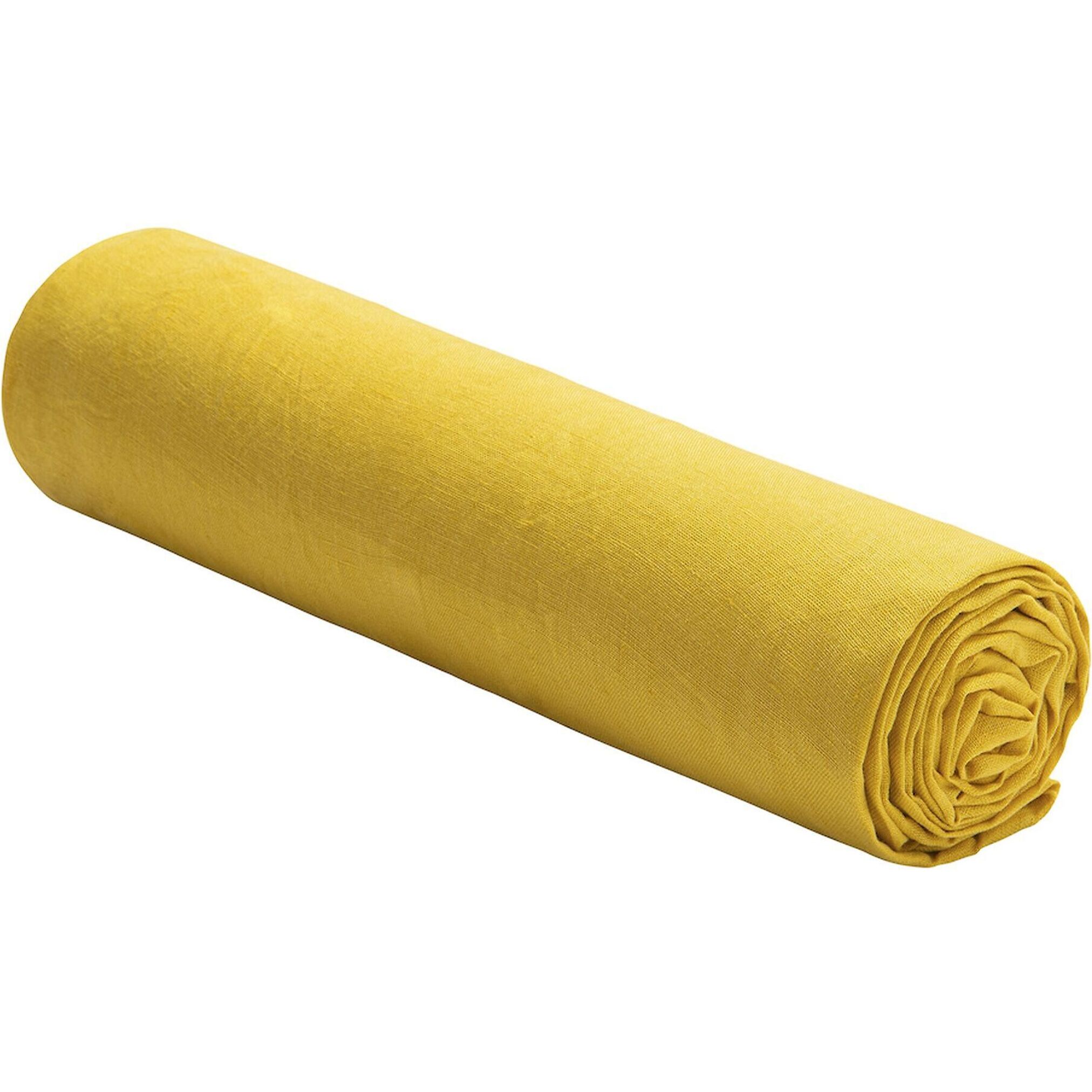 Drap housse - bonnet: 40cm 100% lin lavé jaune paille