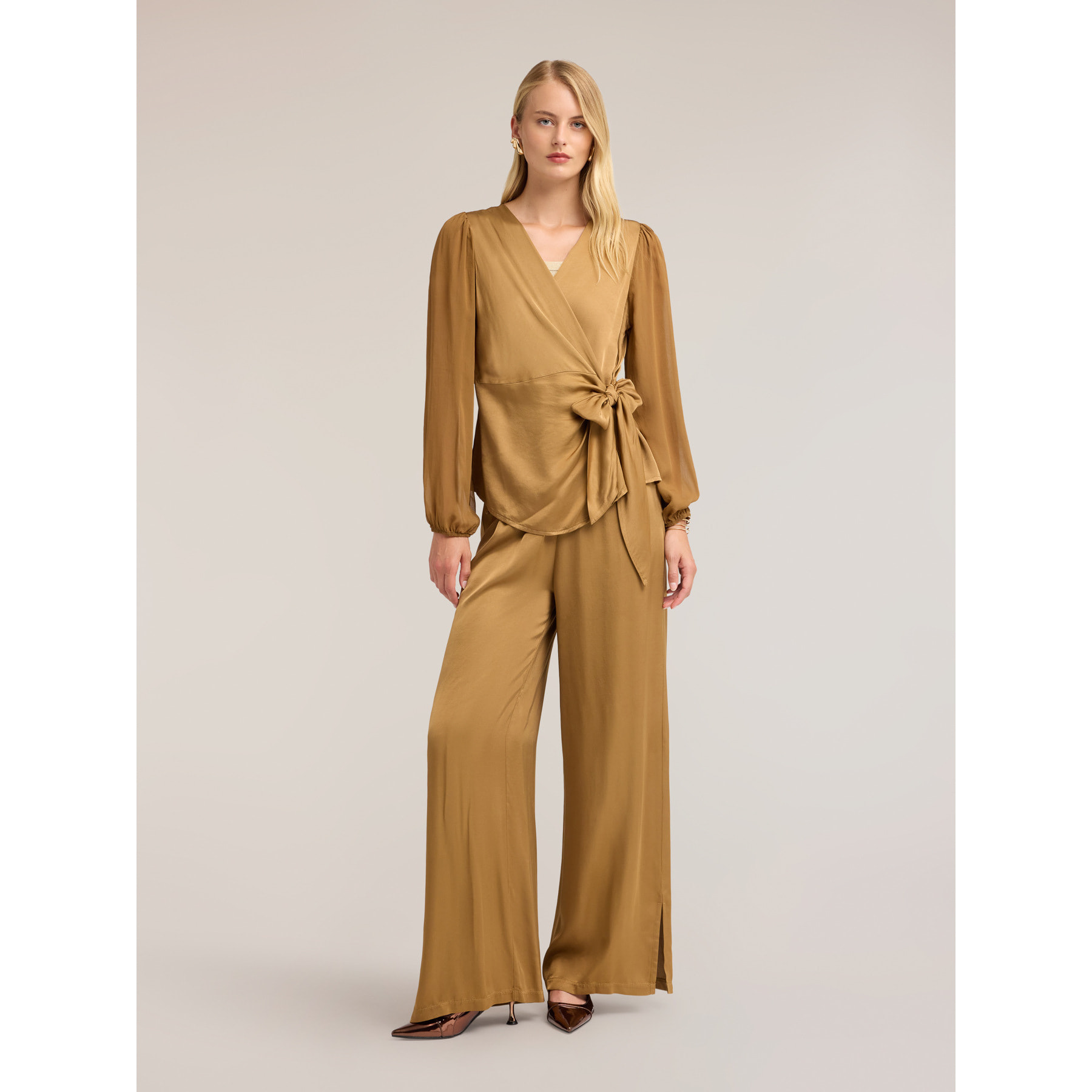 Motivi - Pantaloni palazzo in raso di viscosa - Beige
