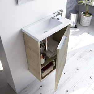 Mueble Baño Con Espejo Y Lavabo Compact 58x40x22 Cm Roble Alaska