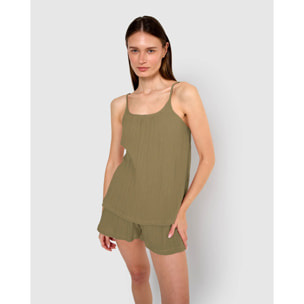 Pijama corto muselina tirante verde cacería