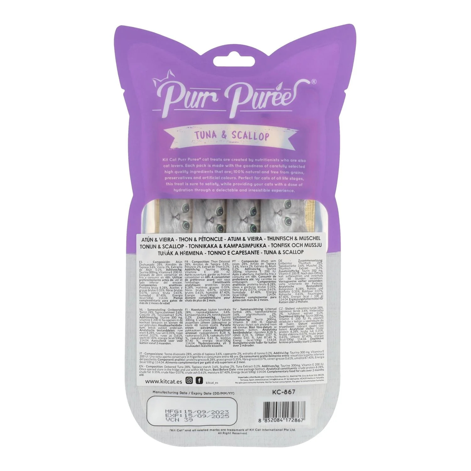 Kit Cat PurrPuree - Atún y Vieiras 60 g Snack cremoso para gatos