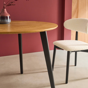 Table à manger ronde effet chêne pieds métal noir 4 places