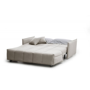 Divano Letto Alissa, Divano a 2 posti, 100% Made in Italy, Sofà Soggiorno con apertura a carrello, in tessuto imbottito, con Braccioli standard, Cm 150x90h85, Beige