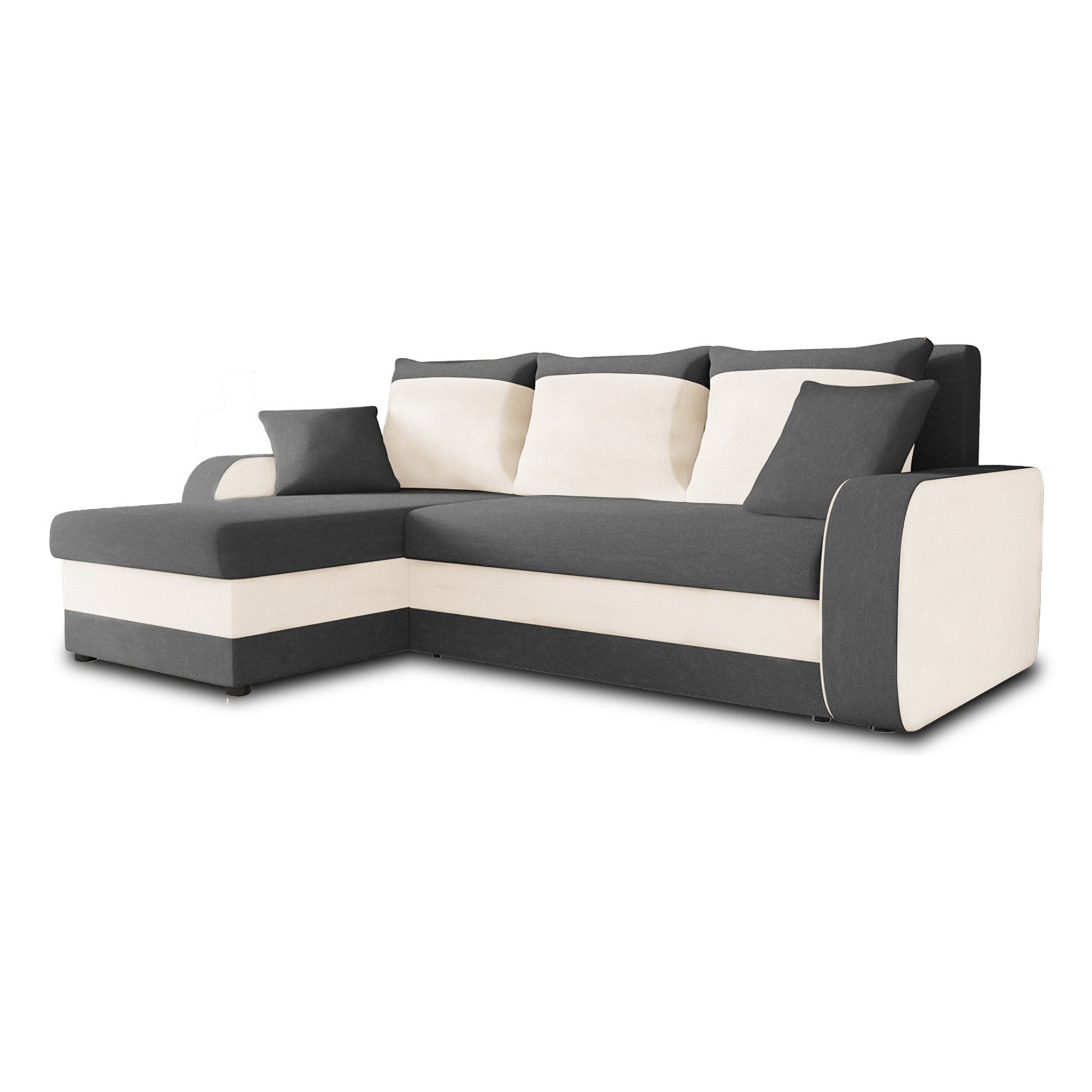Valos - canapé d'angle réversible - 4 places - convertible avec coffre - en velours - Gris / Blanc