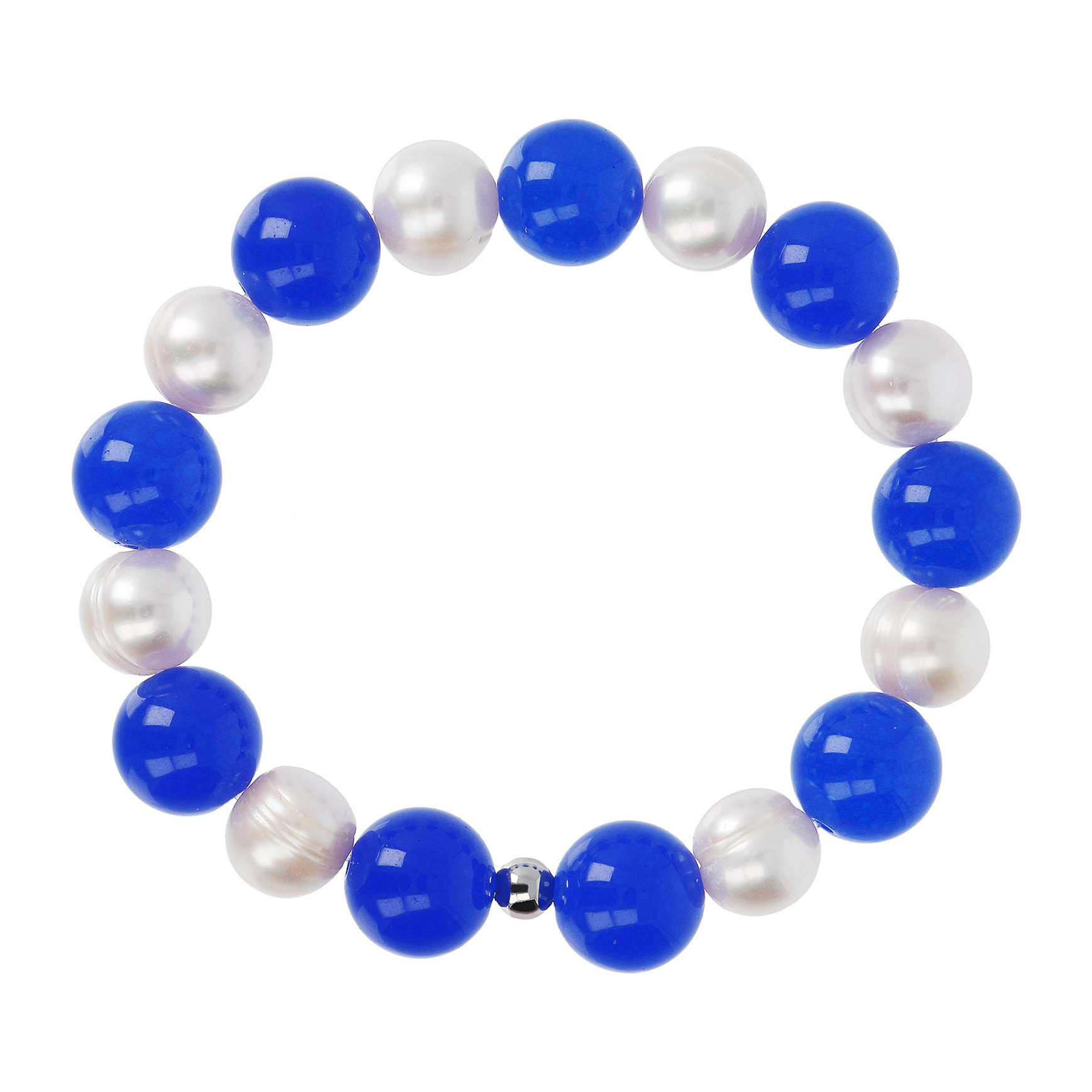 Bracciale Elastico con Quarzo Blu e Perle d'Acqua Dolce Bianche Ø 9.5/10.5 mm