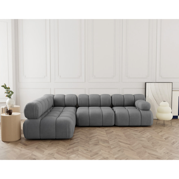 Ruby - canapé modulable d'angle gauche 5 places en velours texturé - Gris