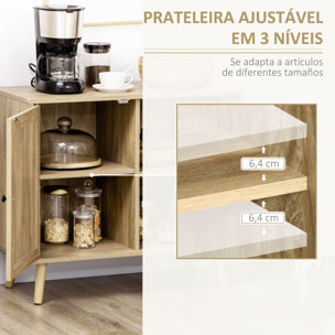 Aparador de Cocina Buffet de Comedor Mueble Auxiliar de Cocina con Puerta de Ratán y 2 Estantes de Almacenaje para Salón 80x39x70 cm Natural