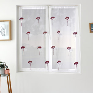 Paire de petits voilages brodés de fleurs - Bordeaux