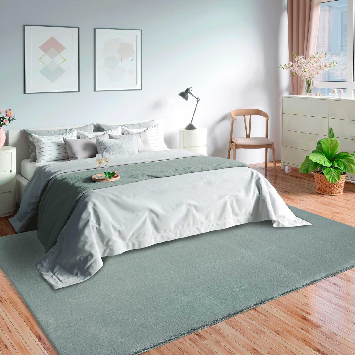 Tapis salon MITA, soft et soyeux, tapis uni à l'aspect Shaggy