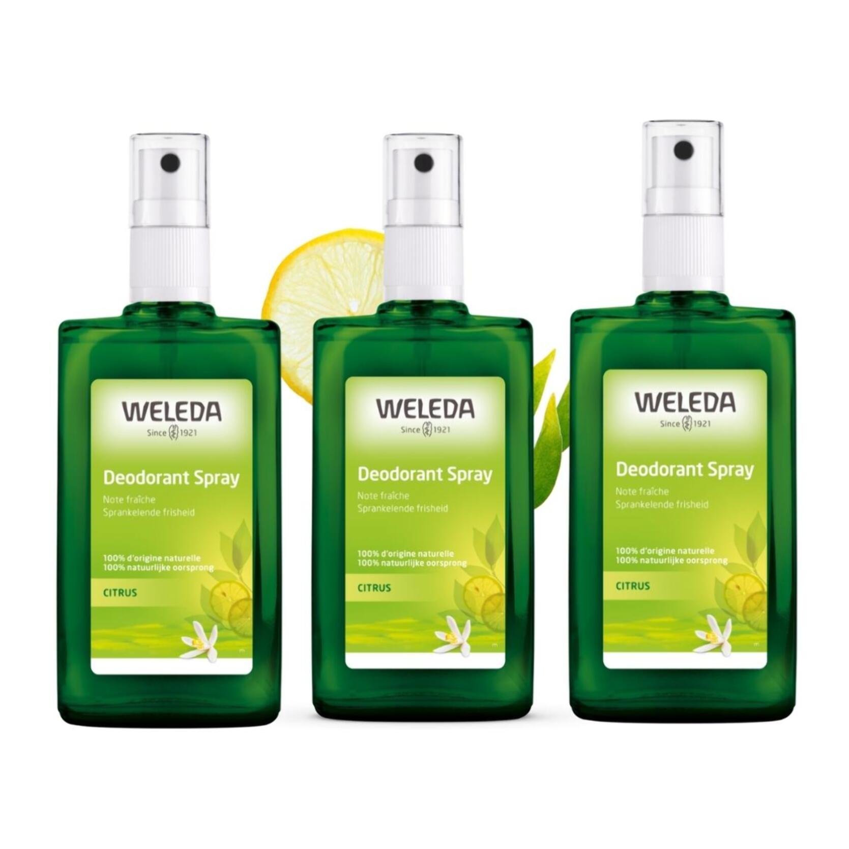WELEDA - Trio Déodorant spray Citrus - 100% d'origine naturelle - Vegan* - Certifié Natrue** -Vaporisateur 100 ml  x 3