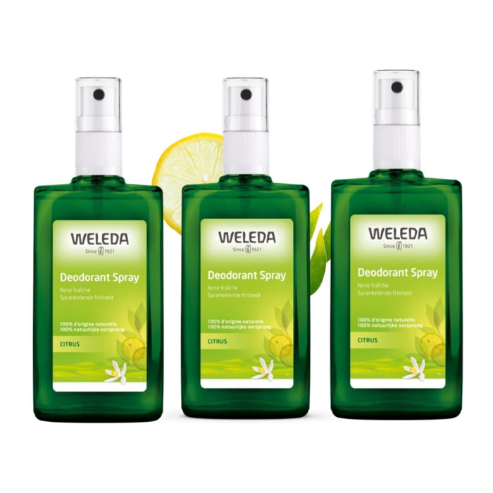 WELEDA - Trio Déodorant spray Citrus - 100% d'origine naturelle - Vegan* - Certifié Natrue** -Vaporisateur 100 ml  x 3