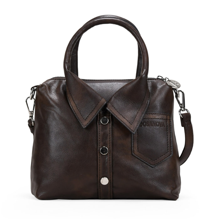 Bolso de mano marrón pequeño con cremallera