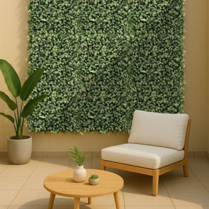 Well home jardín vertical artificial, panel de seto 100x100cm, para decoración interior y exterior - hojas verdes y blancas para decoración natural