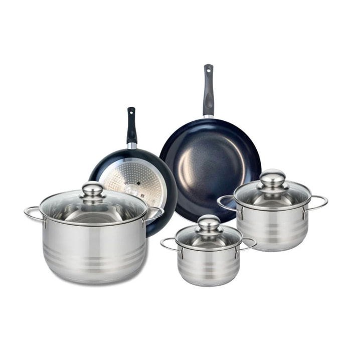 Ensemble de 2 Poêles de cuisson 20 et 24 cm et 3 faitouts 14, 16 et 24 cm Elo Prima Brillant