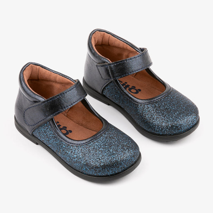 Bailarinas de Bebé de Glitter en Azul Marino