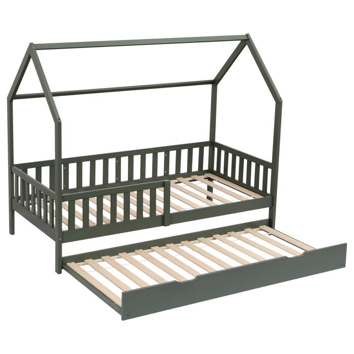 Lit cabane gigogne pour enfant 190x90cm vert MARCEAU