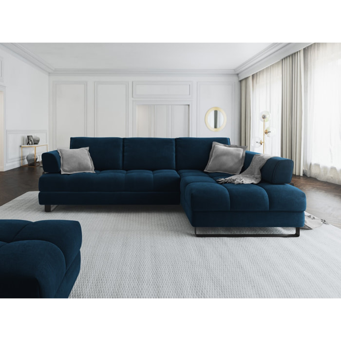 Canapé d'angle droit convertible avec coffre de rangement "Clinton" 5 places en velours bleu roi