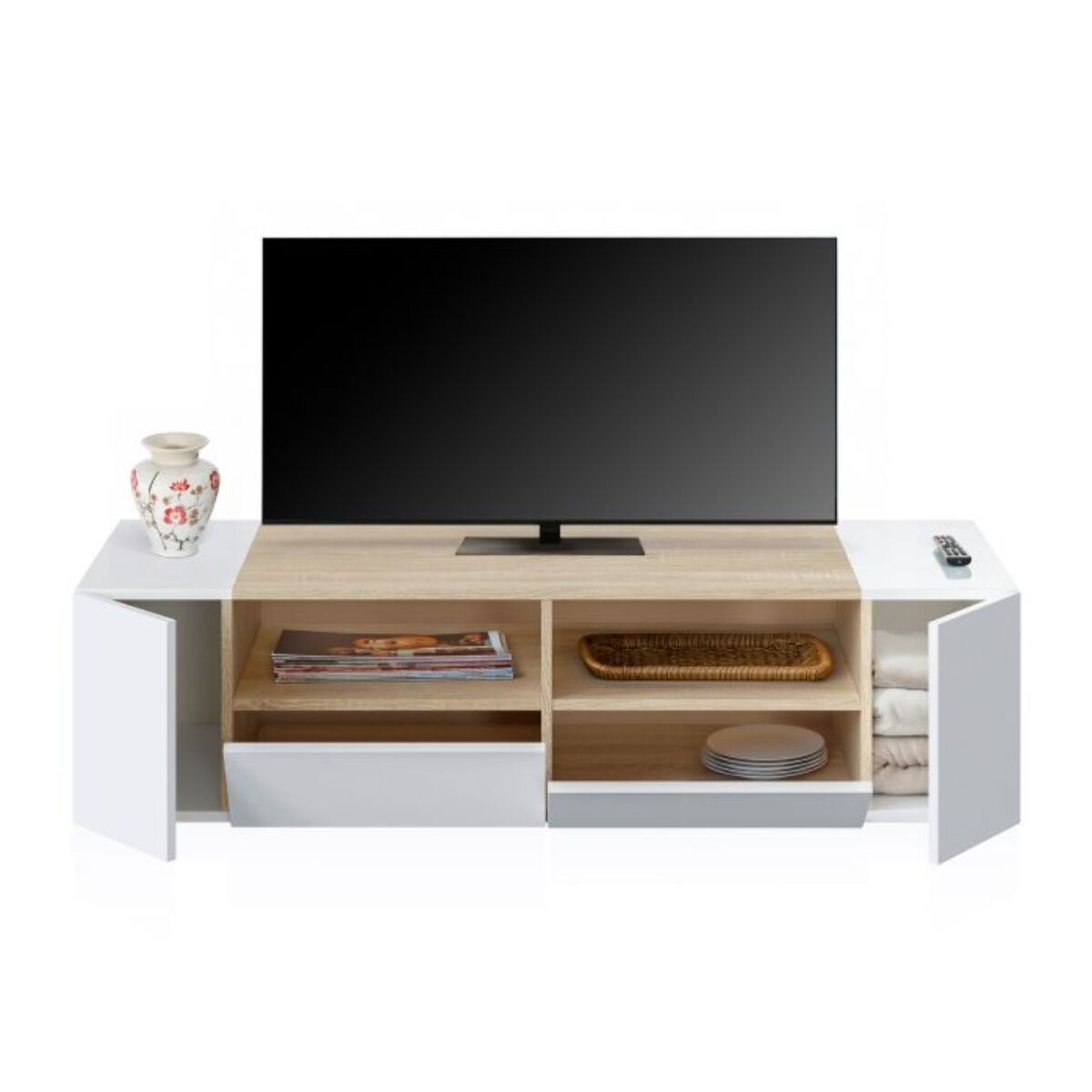 Módulo de TV Nima Blanco Artik (Blanco Mate) - Roble Canadian