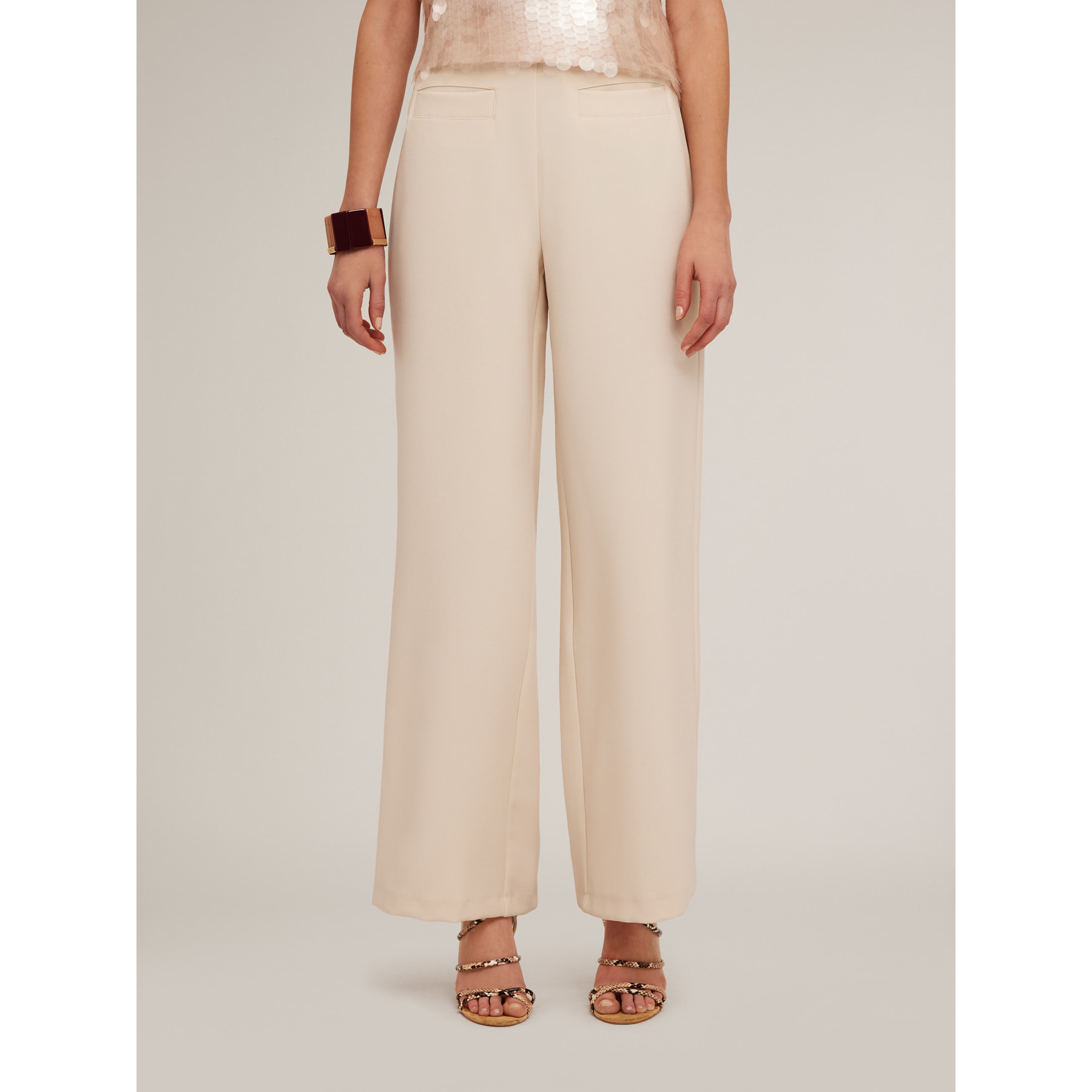 Motivi - Pantaloni palazzo a vita alta in tessuto crêpe - Bianco