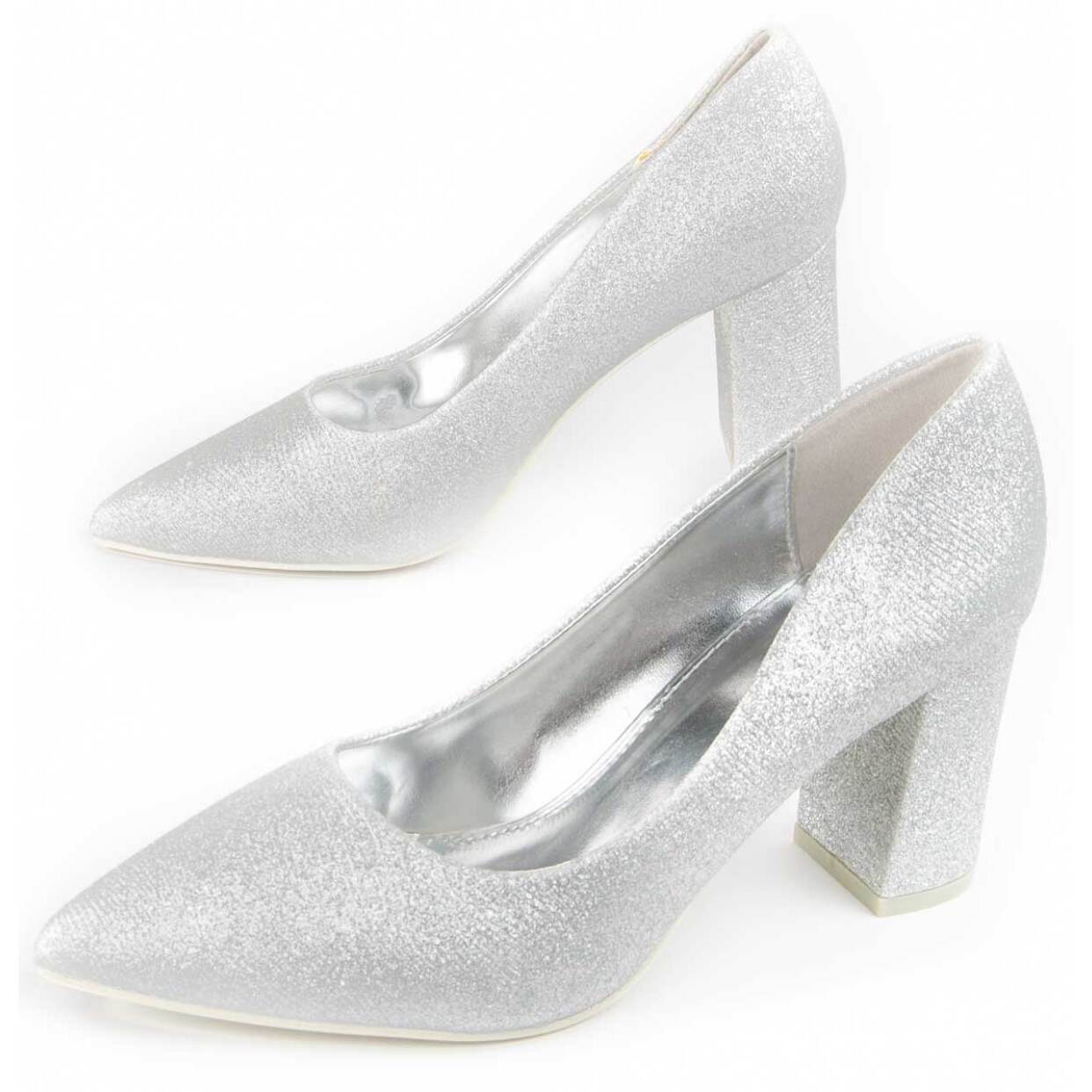 Zapato De Tacón - Plateado - Altura: 8 Cm