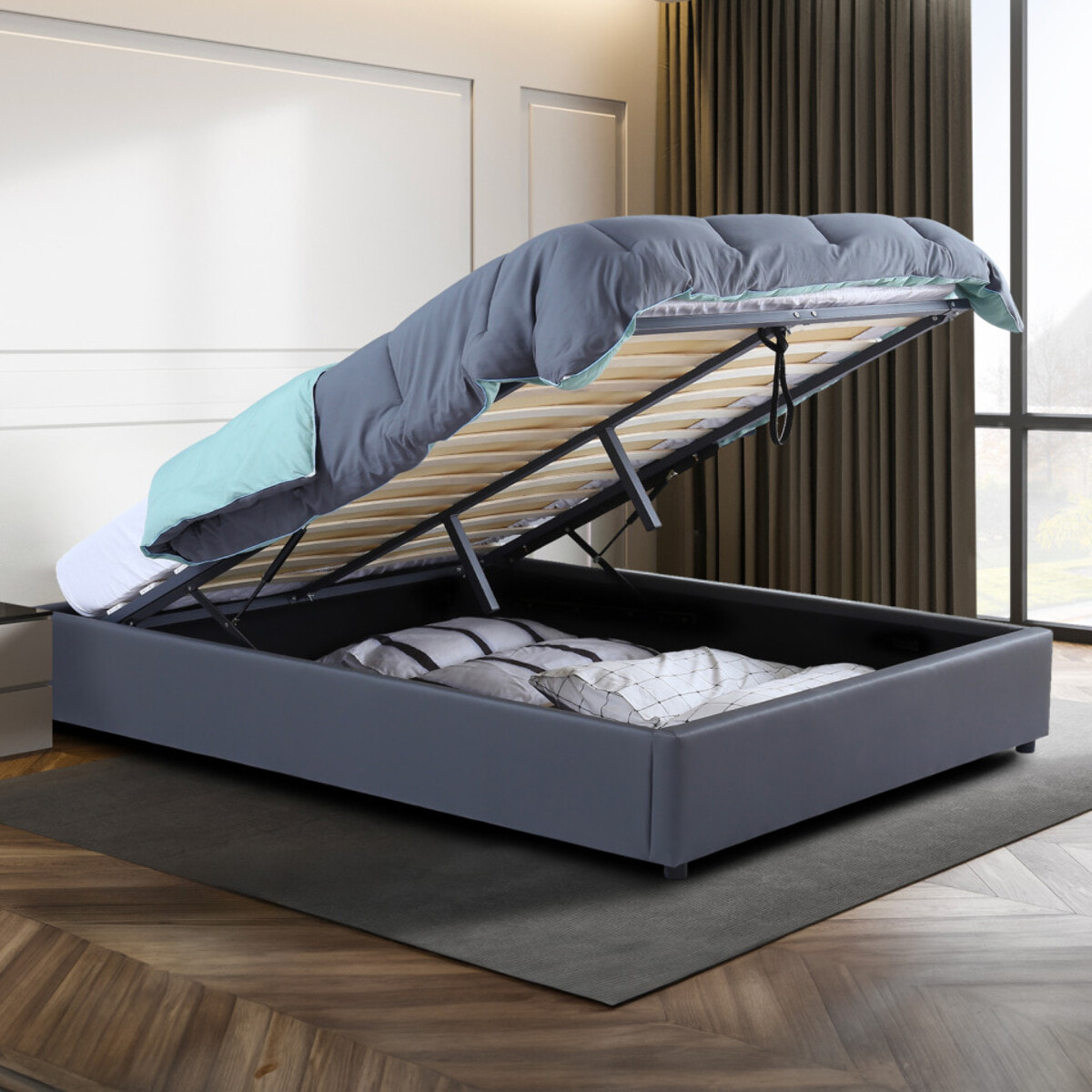 Lit coffre Otta 140x190cm simili cuir gris