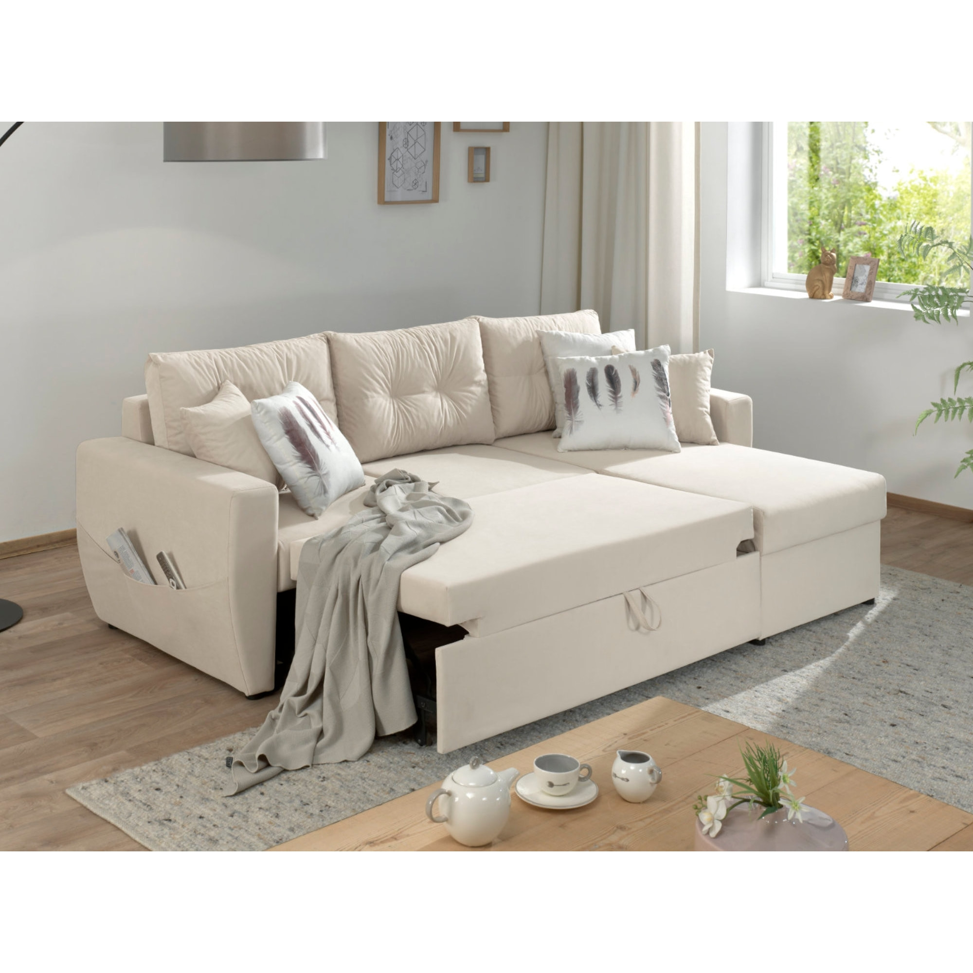Astoria - canapé d'angle réversible - convertible avec coffre - style contemporain- 4 places - Beige